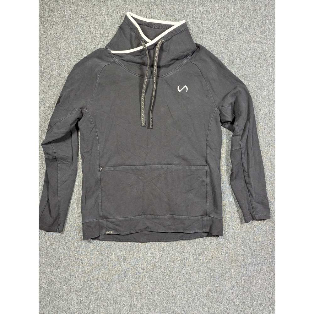 TLF Apparel Mens Cowl Neck Pullover Hoodie Black Zipper Pocket Sweatshirt L